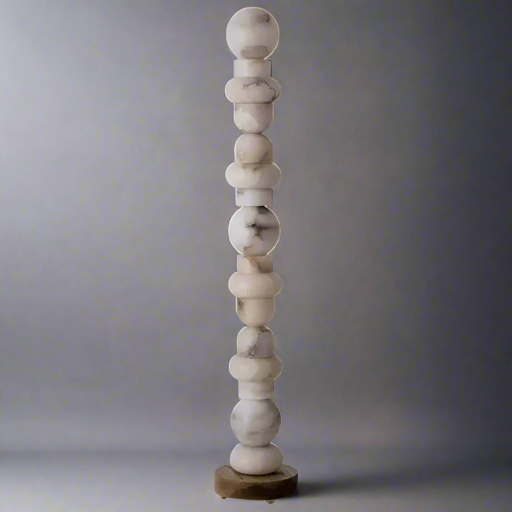 Alabaster Totem Lamp | Real Luxury Marble Floor for Living Room Lighting | Designer - Lamps