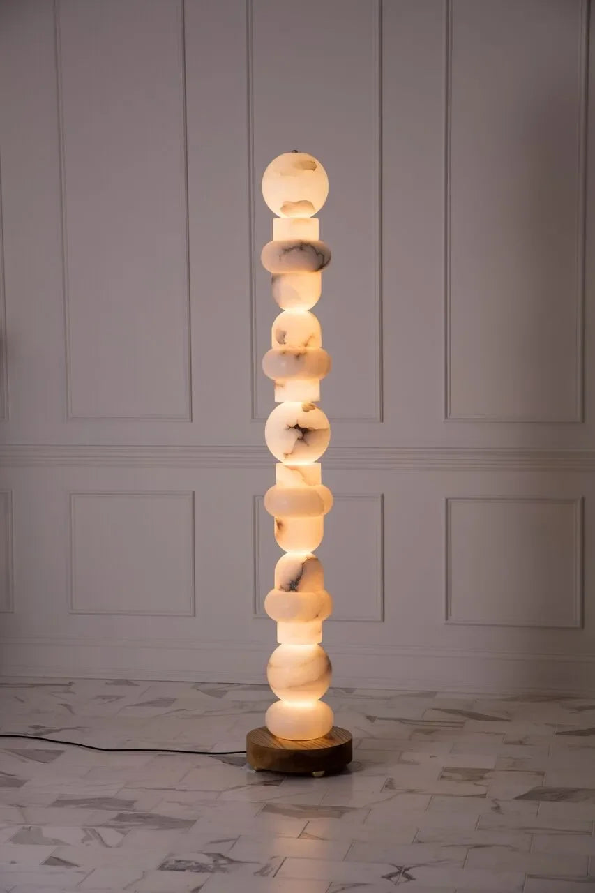 Alabaster Column Lamp | Real Luxury Marble Floor for Living Room Lighting | Designer - Lamps