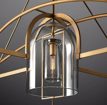 Art Deco Glass and Copper Chandelier – Elegant Statement Lighting for Dining Room or Foyer - Chandeliers