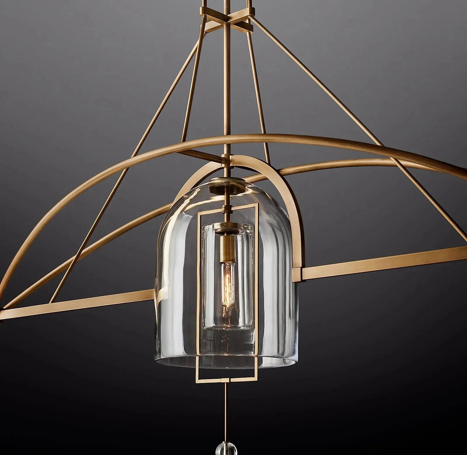 Art Deco Glass and Copper Chandelier – Elegant Statement Lighting for Dining Room or Foyer - Chandeliers