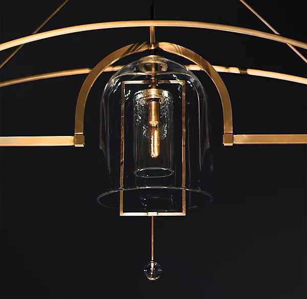 Art Deco Glass and Copper Chandelier – Elegant Statement Lighting for Dining Room or Foyer - Chandeliers