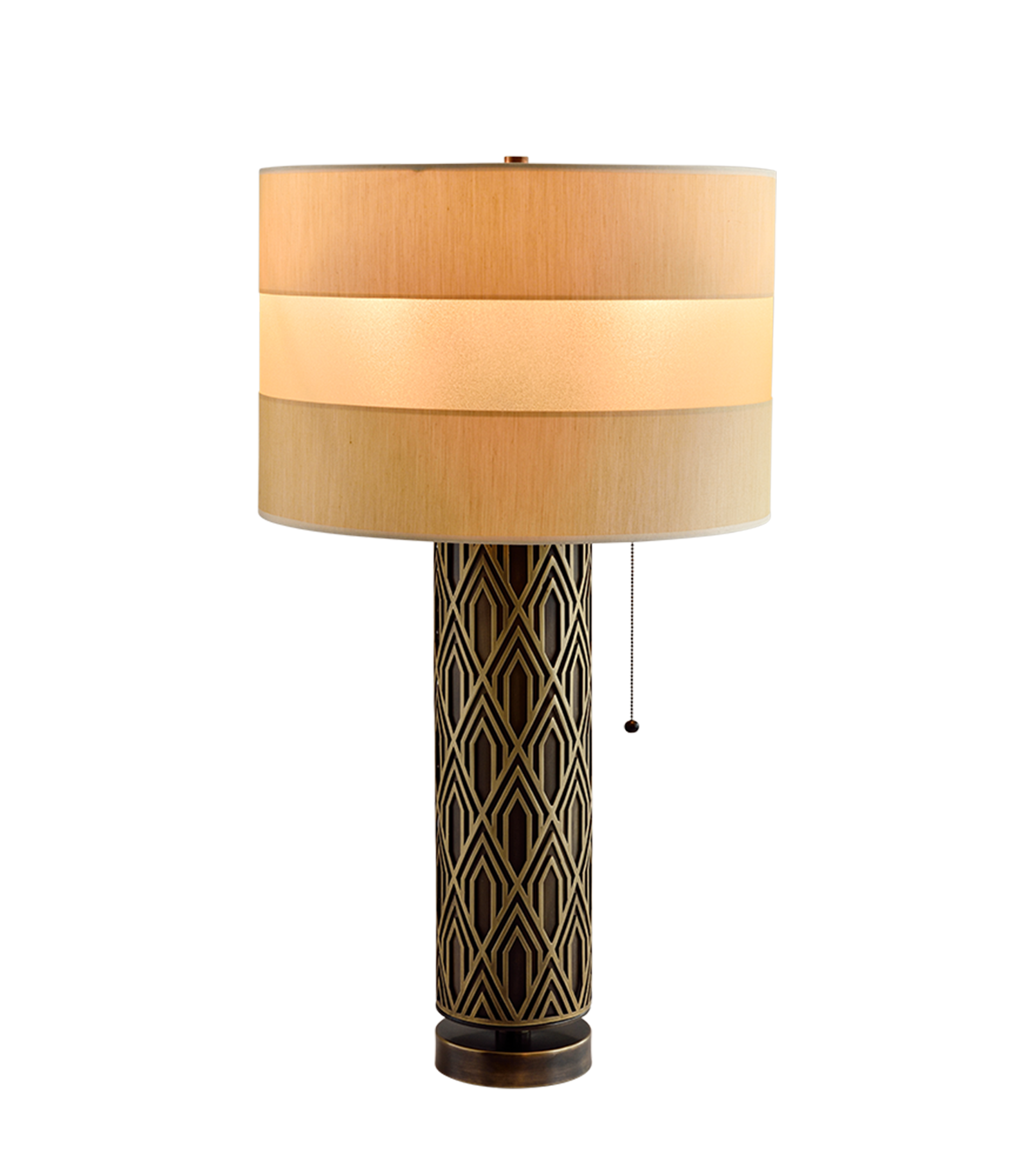 Art Deco Table Lamp with Geometric Stainless Steel Base – Vintage Glamour for Living Room or Bedroom - Lamps