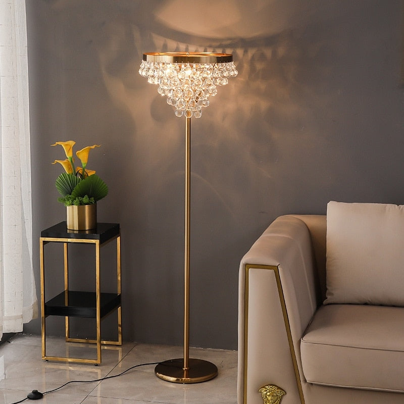 Luxury Floor Lamp | Crystal 4-lights | Gold For Living Room | Casalola - Torchiere Lamps