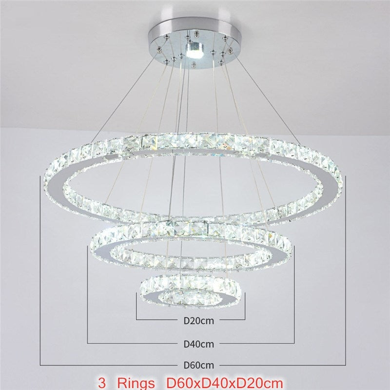 Crystal Chandelier | Luxury 3 Silver Rings For Living Room Stairs Hotel Hall | Casalola - Chandeliers