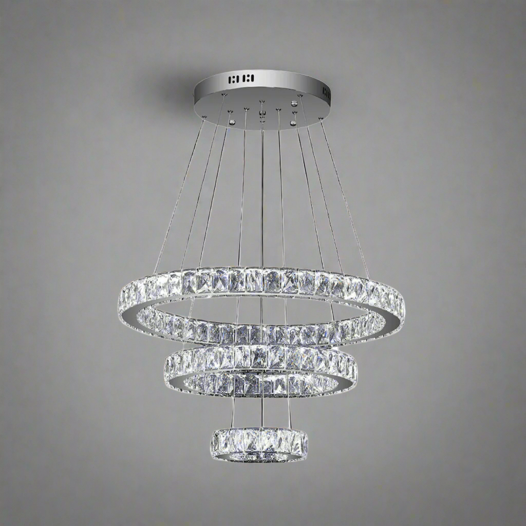 Crystal Chandelier | Luxury 3 Silver Rings for Living Room Stairs Hotel Hall | Casalola - Chandeliers