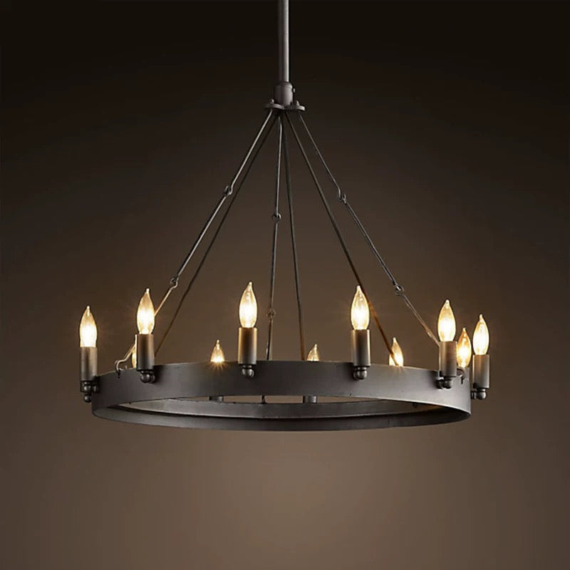 Candle Ring Antique Chandelier for Dining Room Kitchen Living | Black Finish | Casalola Lights - Chandeliers