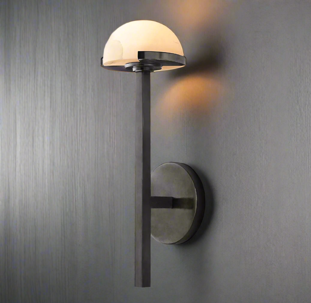 Brass and Alabaster Wall Sconce – Modern Light for Bedroom or Hallway - Sconces