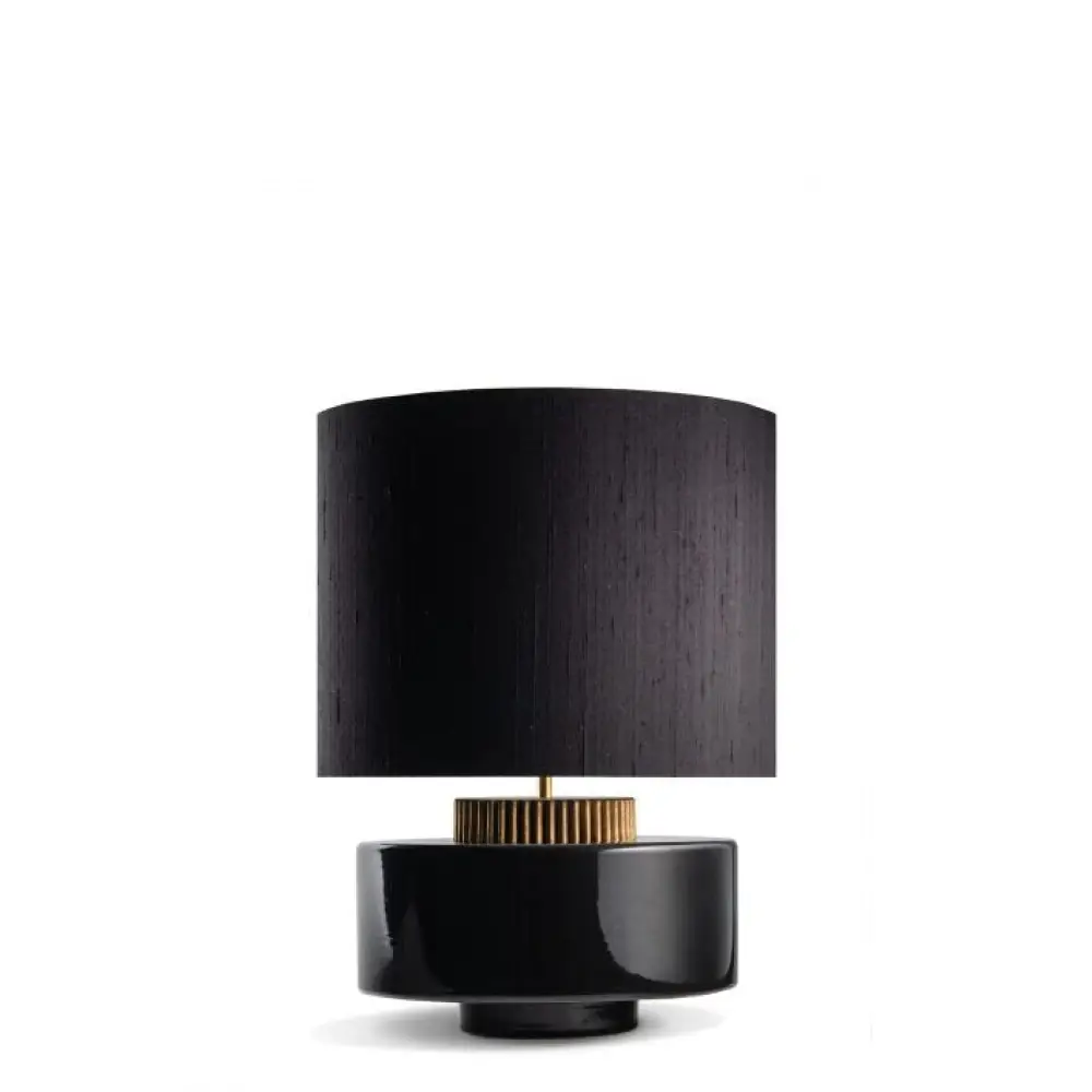 Black Ceramic Table Lamp | Sculptural Designer Lighting with Brass - Lamps