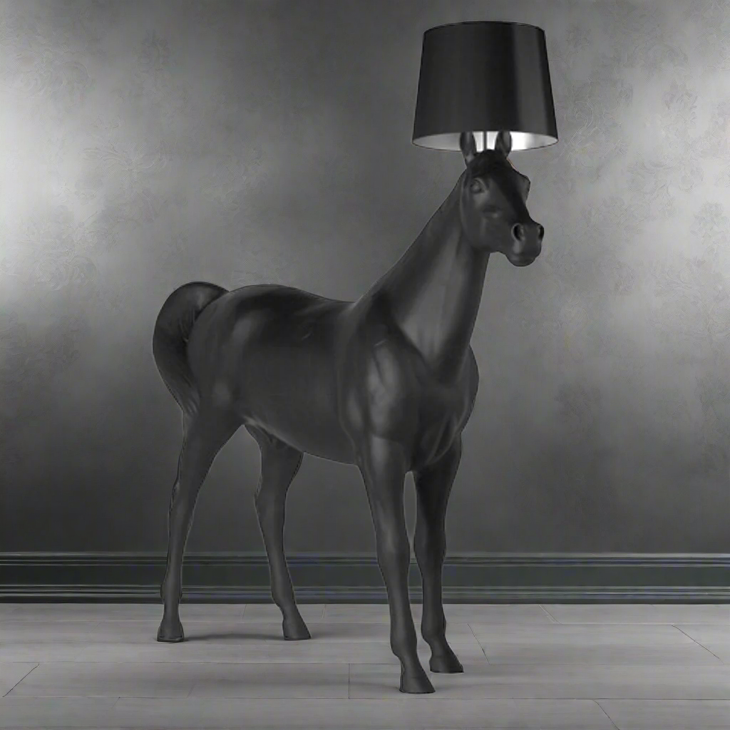 Black Horse Lamp | Designer Sculpture | Unique for Luxury Living Room Hall Offices - Floor Lamps