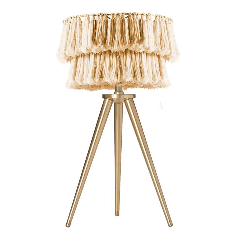 Bohemian Tassel Table Lamp in Organic Cotton and Iron – Eclectic Accent for Bedroom or Living Room - Lamps