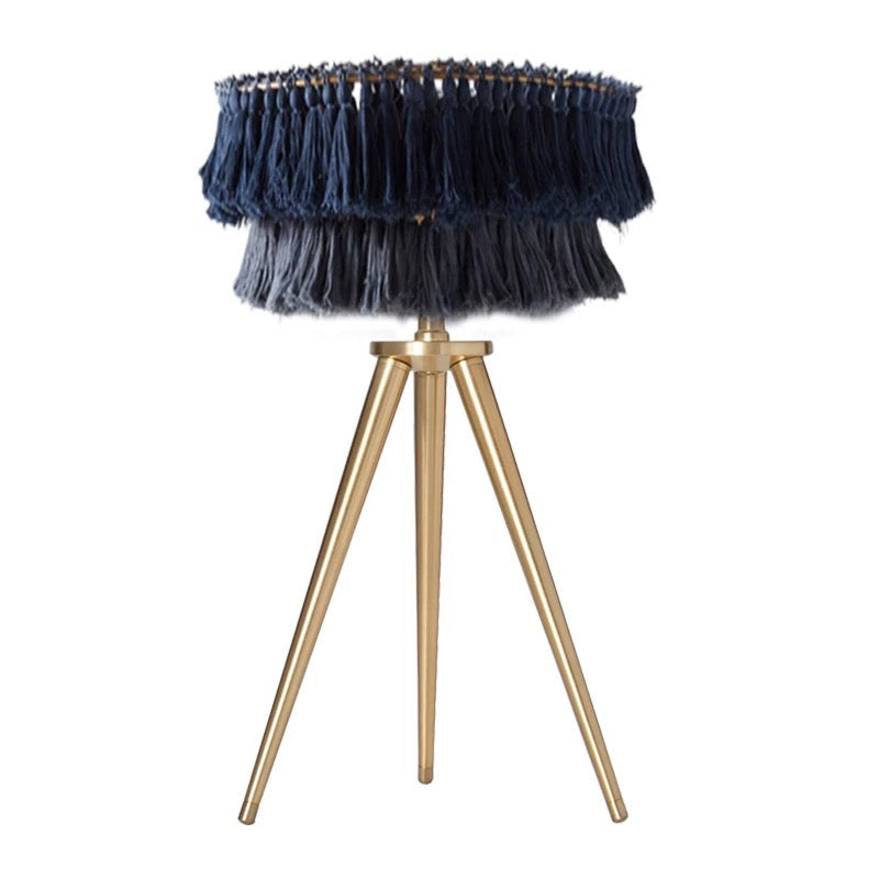 Bohemian Tassel Table Lamp in Organic Cotton and Iron – Eclectic Accent for Bedroom or Living Room - Lamps