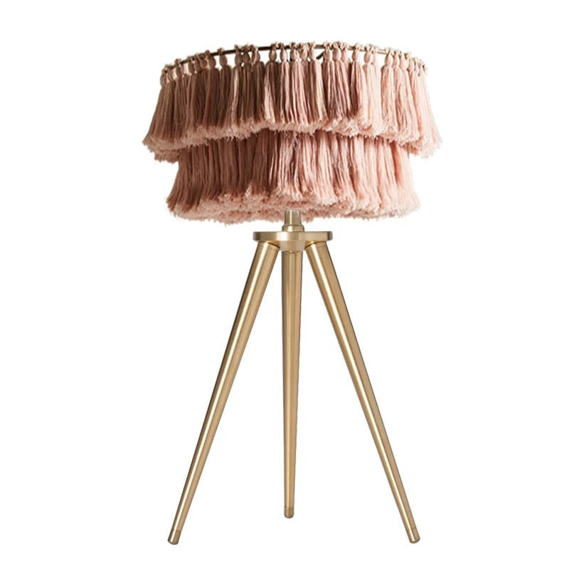 Bohemian Tassel Table Lamp in Organic Cotton and Iron – Eclectic Accent for Bedroom or Living Room - Modern Lamps