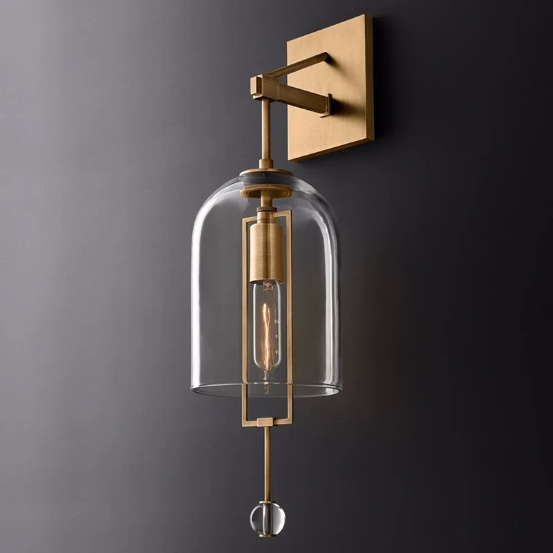 Brass and Glass Wall Sconce with Vintage Bell Jar Design – Luxury Accent Light for Hallway Bedroom or Living Room