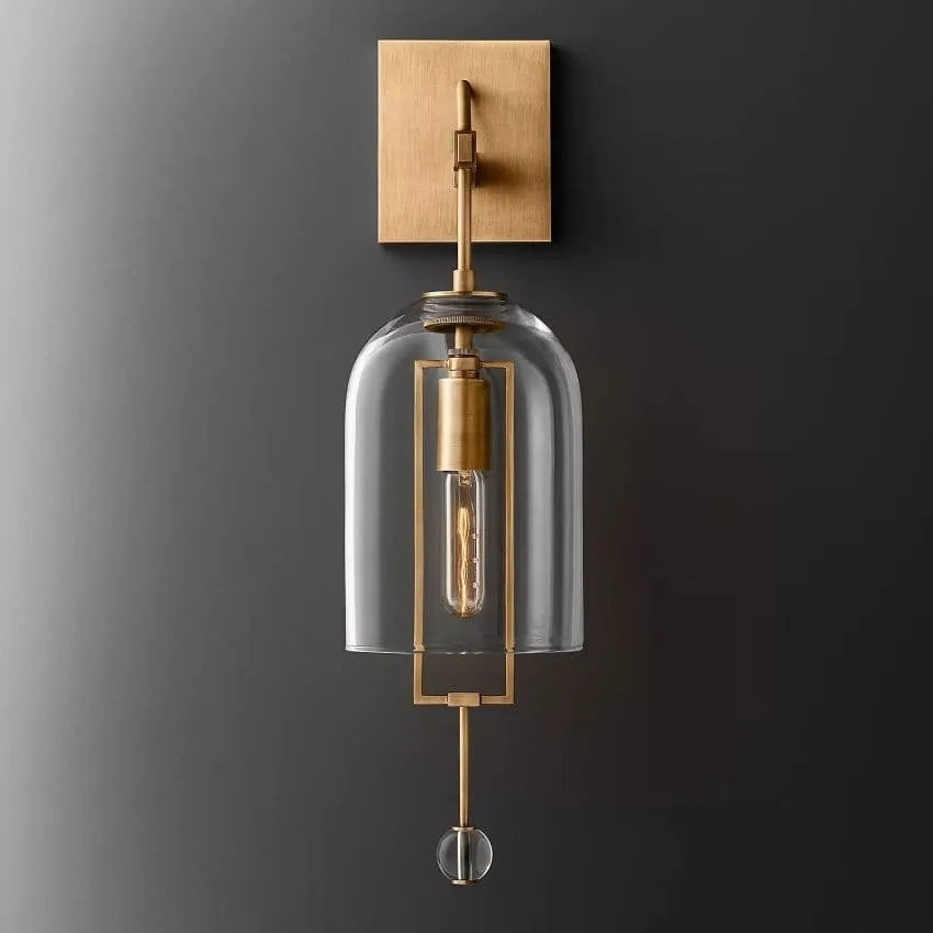 Brass and Glass Wall Sconce with Vintage Bell Jar Design – Luxury Accent Light for Hallway Bedroom or Living Room