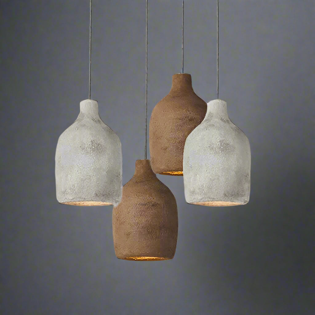 Japandi Wabi-sabi Chandelier | Minimalist Earth-toned Ceramic Shades | Lighting for Elegant Home Interiors - Pendant