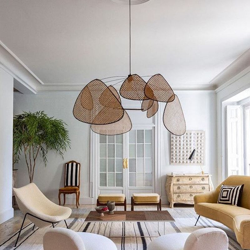 Cannage Hand-crafted Suspension | Timeless Wicker Chandelier | Parisian Chic And Coastal Design - Semi-flush Mounts