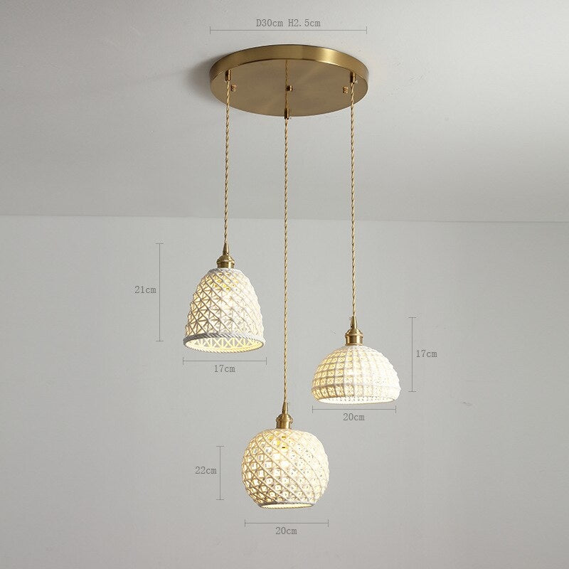 Ceramic Modern Led Pendant Lamp in White Blue or Pink | Luxury Transitional French Country Style - Lamps