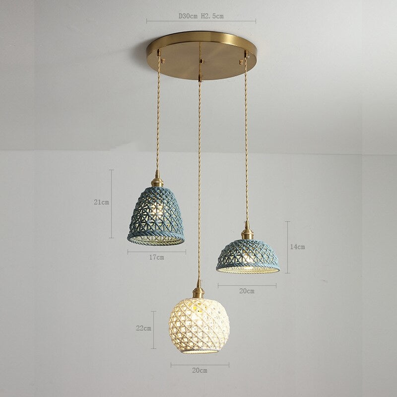 Ceramic Modern Led Pendant Lamp in White Blue or Pink | Luxury Transitional French Country Style - Lamps