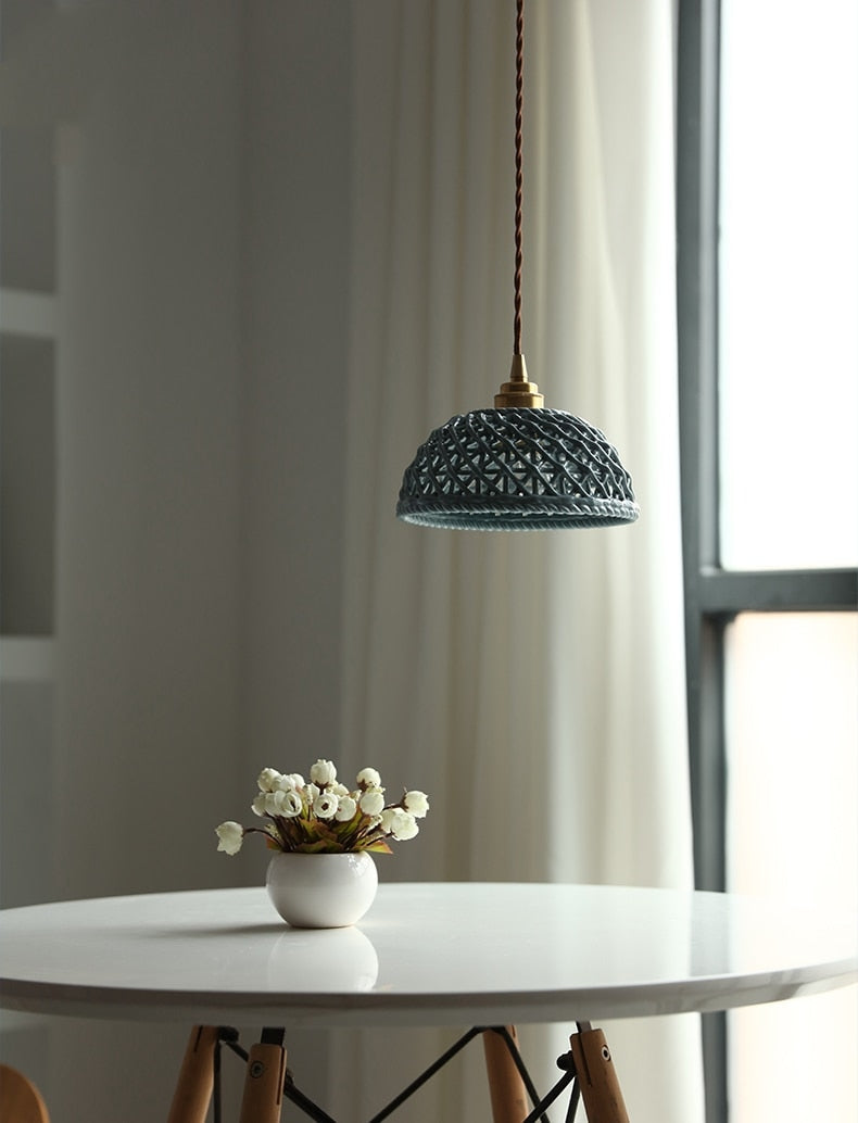 Ceramic Modern Led Pendant Lamp in White Blue or Pink | Luxury Transitional French Country Style - Lamps