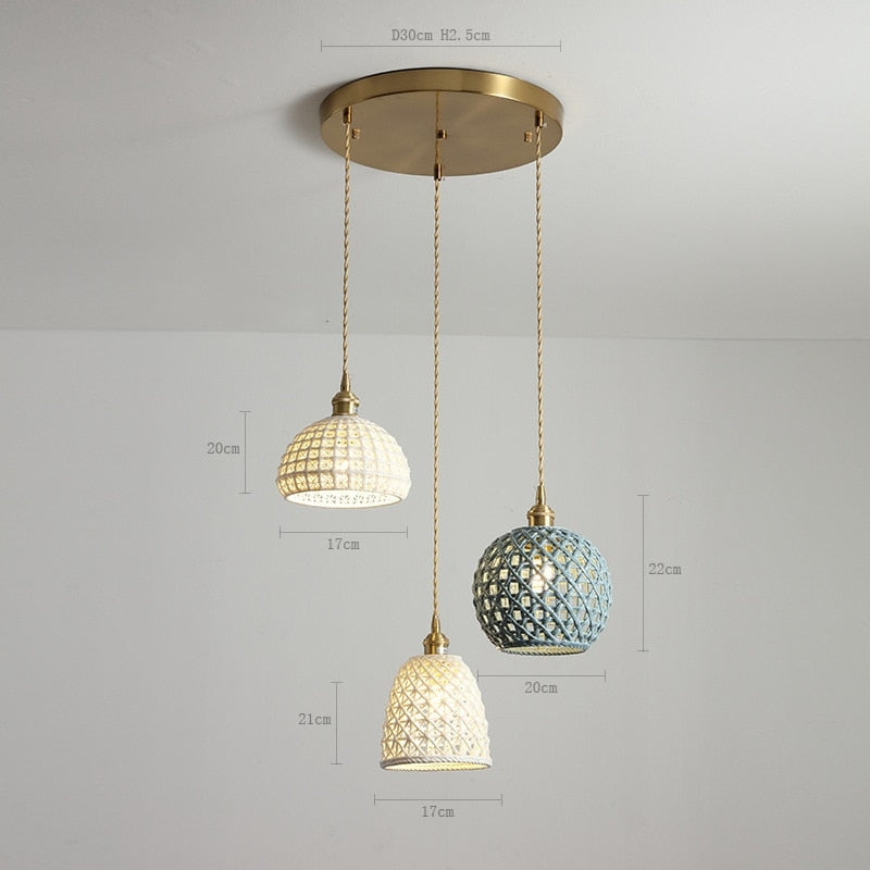 Ceramic Modern Led Pendant Lamp in White Blue or Pink | Luxury Transitional French Country Style - Lamps