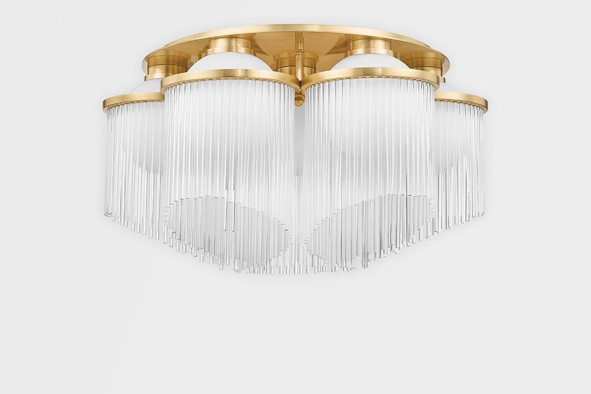 Art Deco Flush Mount - Unique Chandeliers for Living Room - Celestial Glass Copper Finish - Mounts