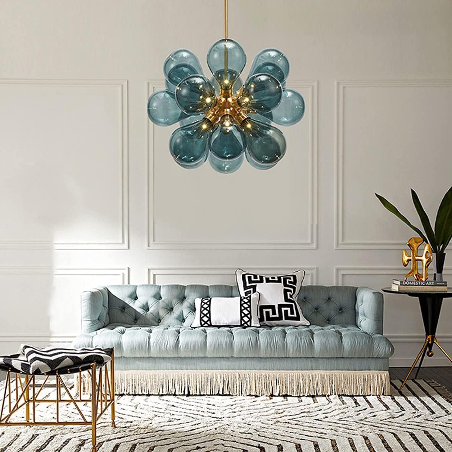 Celestial Sphere Chandelier | Contemporary Hand-blown Glass | Flush Mount Installation | Luxurious Lighting for Elegant