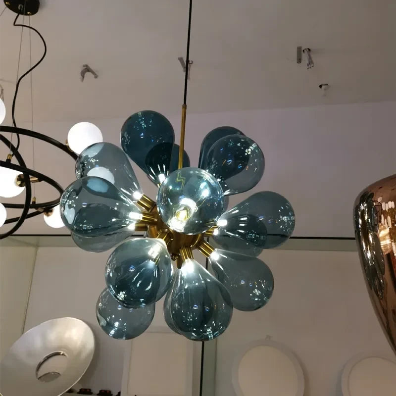 Celestial Sphere Chandelier | Contemporary Hand-blown Glass | Flush Mount Installation | Luxurious Lighting For Elegant