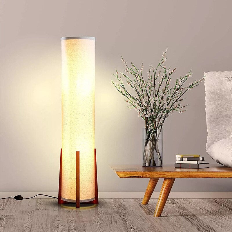 Solid Wood Table Lamp Minimalist White Cloth Lampshade Japandi Decor - Lamps