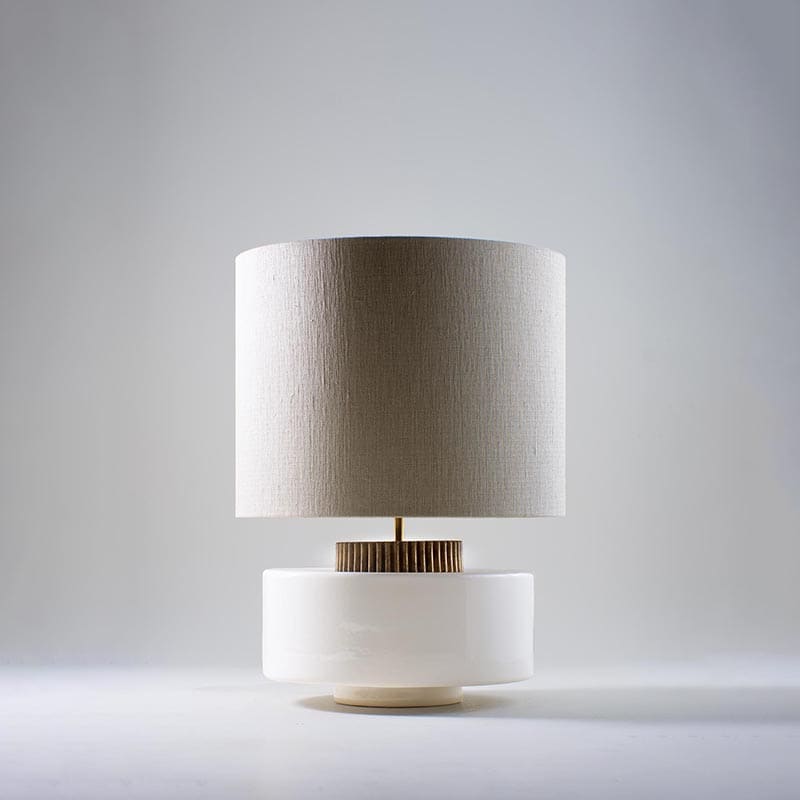 White Ceramic Table Lamp | Sculptural Designer Lighting with Brass - Lamps