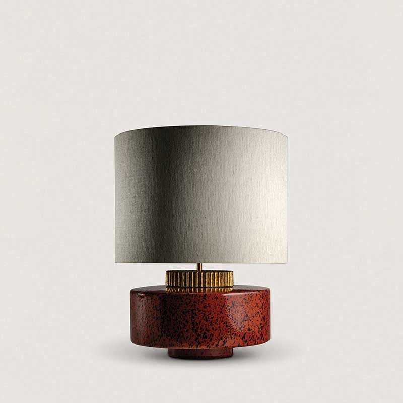 Red Ceramic Table Lamp | Sculptural Designer Lighting with Brass - Lamps