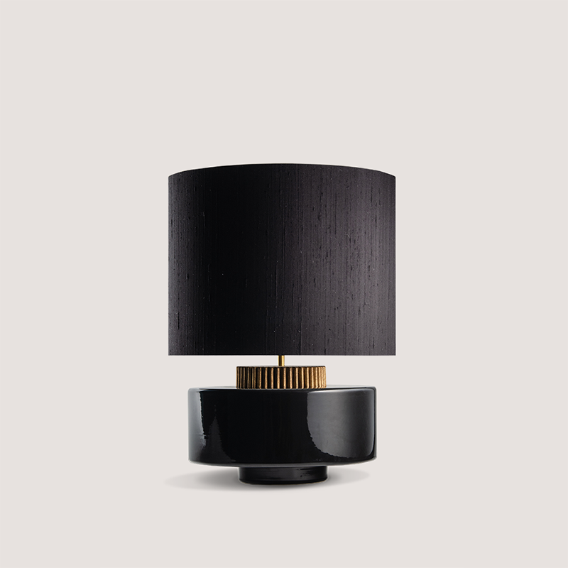 Black Ceramic Table Lamp | Sculptural Designer Lighting with Brass - Lamps