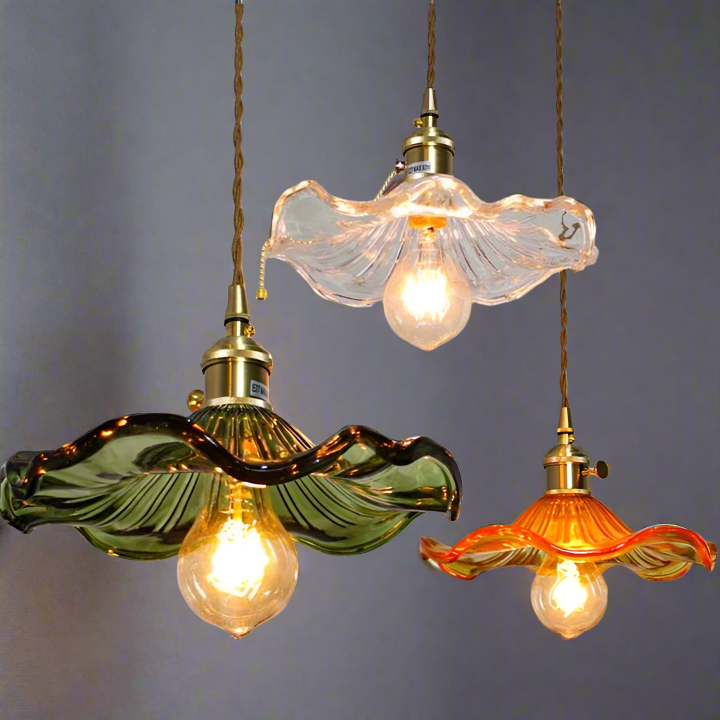 COLORFUL GLASS FLOWERS COPPER PENDANT LIGHTING | MARENO DESIGN CL743