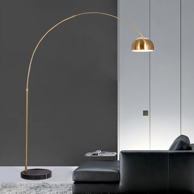 Mid-century Modern Arc Floor Lamp With Marble Base| Black Gold