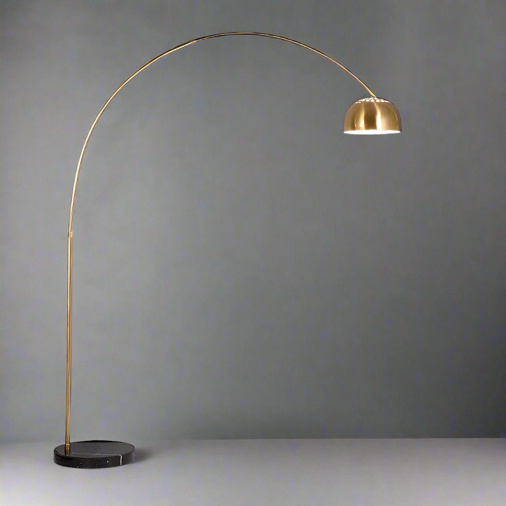 Mid-century Modern Arc Floor Lamp with Marble Base| Black Gold Living Room - Lamps