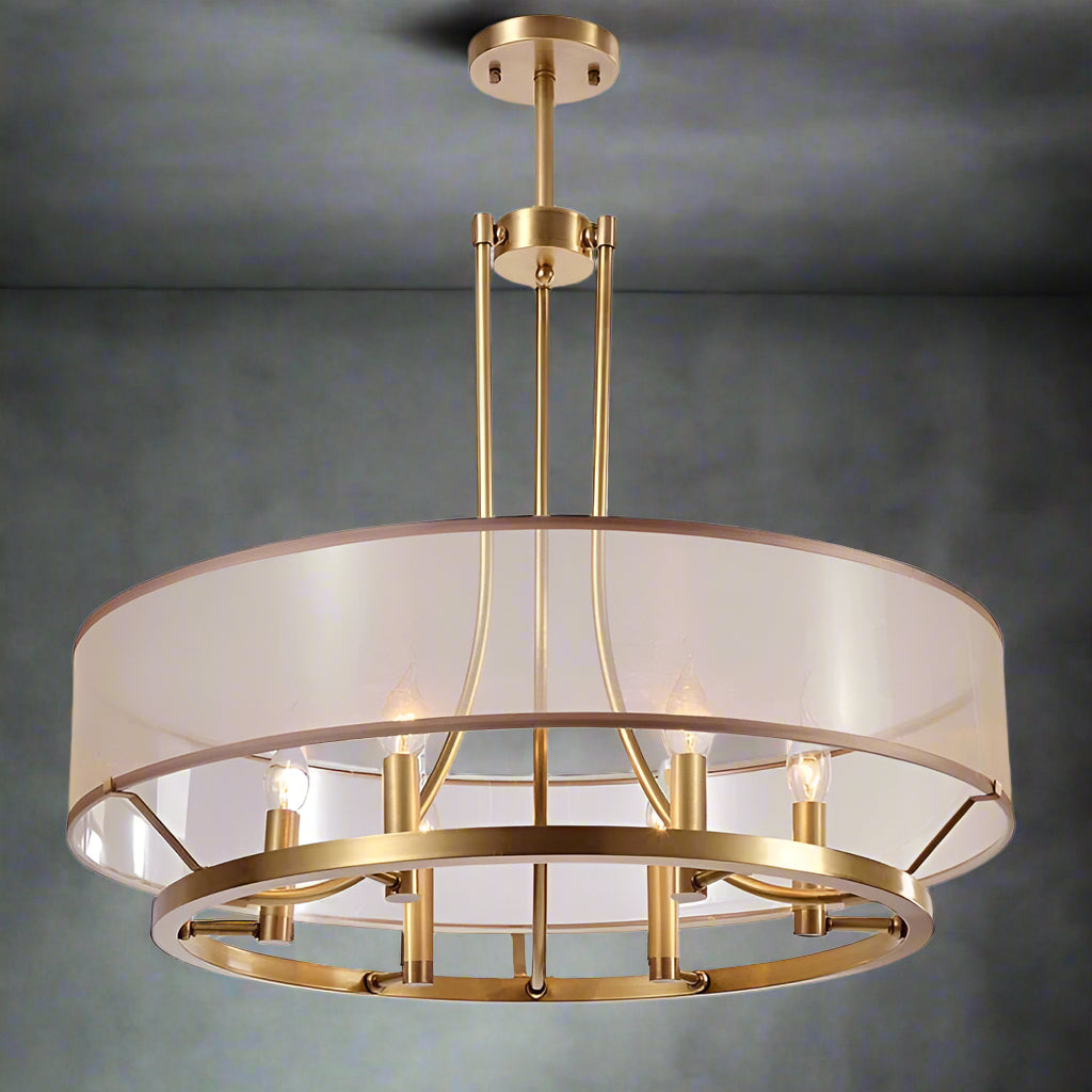 Copper and Fabric Semi-flush Mount Ceiling Light – Modern Drum Fixture for Low Ceilings - Semi-flush Mounts