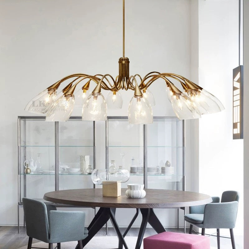 Copper Glass Chandelier – Modern Luxe Ceiling Light for Living Room or Dining - Chandeliers