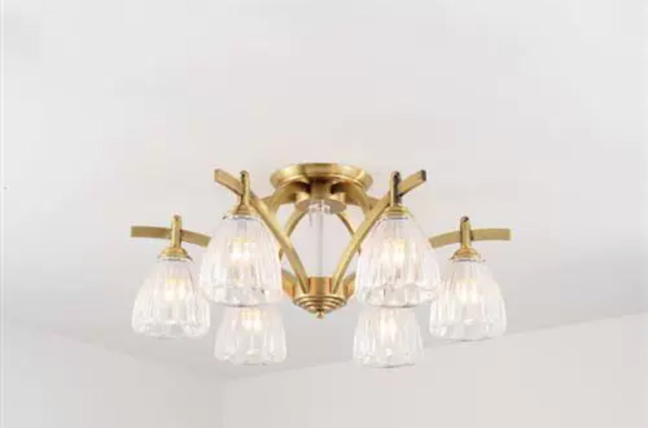 Copper and Glass Semi-flush Mount Ceiling Light for Low Ceilings in Living Room or Dining - Semi-flush Mounts