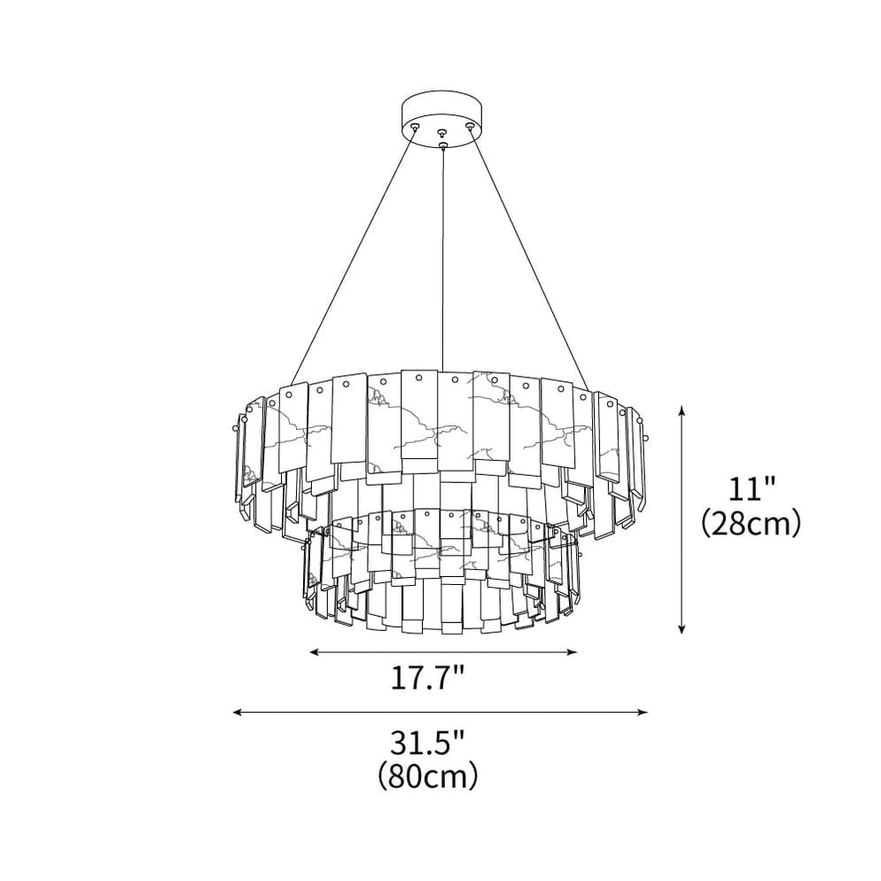 Double Layer Round Alabaster Chandelier Over the Dining Table or in Living Room | Casalola Lights - Chandeliers