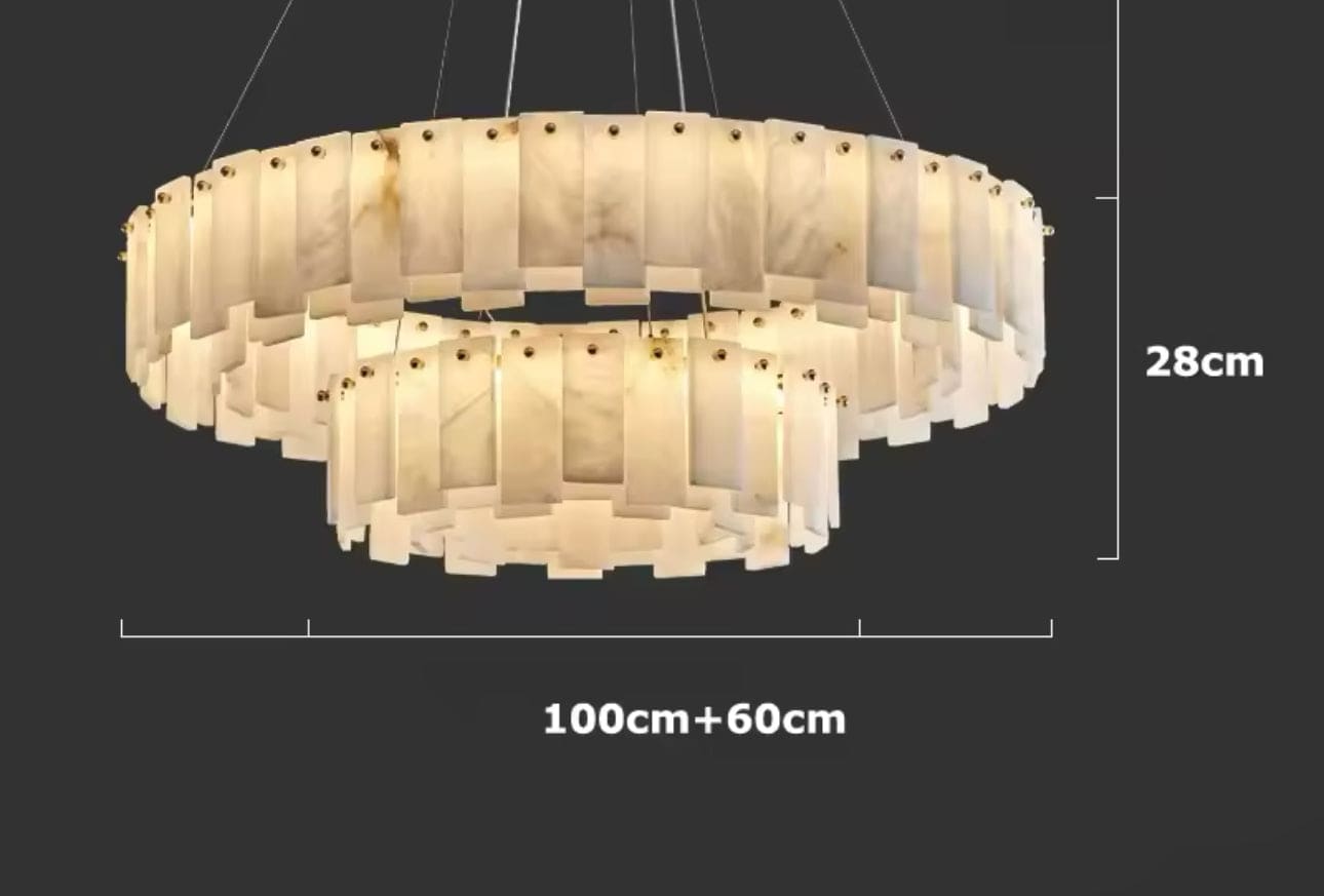 Double Layer Round Alabaster Chandelier Over the Dining Table or in Living Room | Casalola Lights - Chandeliers