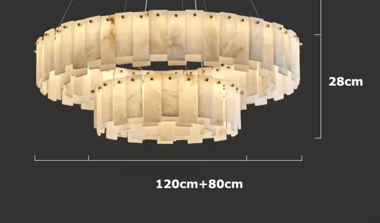 Double Layer Round Alabaster Chandelier Over the Dining Table or in Living Room | Casalola Lights - Chandeliers