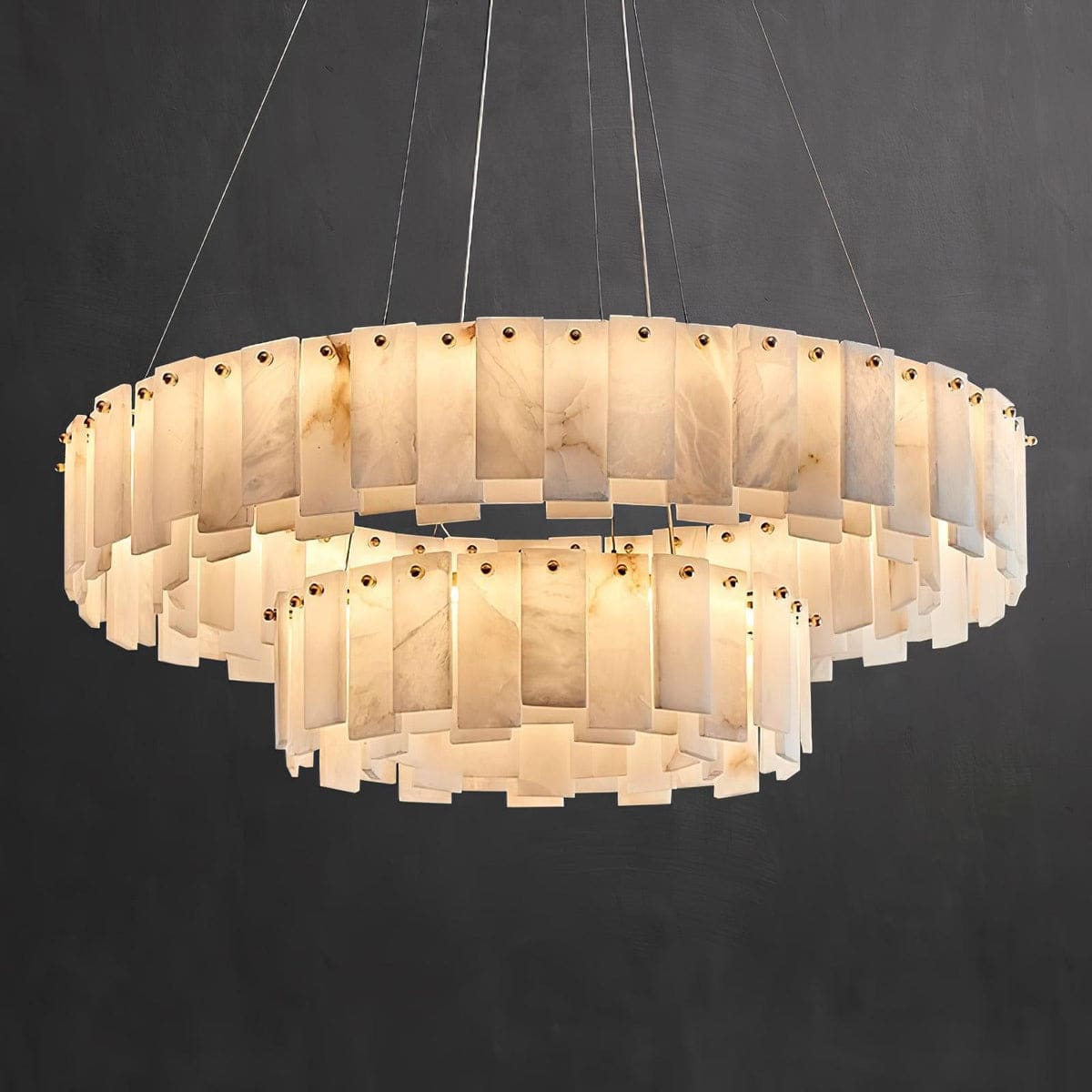 Double Layer Round Alabaster Chandelier Over the Dining Table or in Living Room | Casalola Lights - Chandeliers