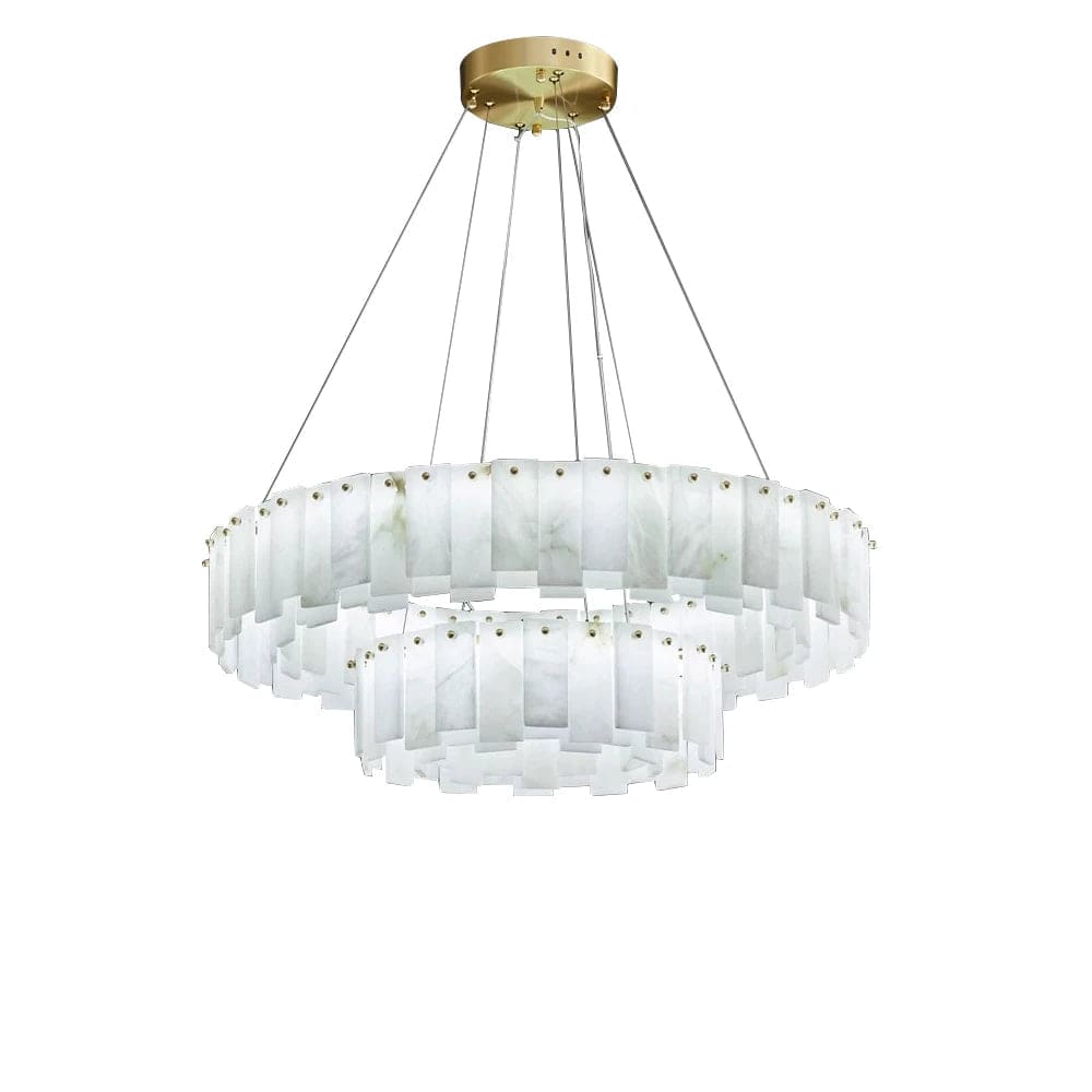 Double Layer Round Alabaster Chandelier Over the Dining Table or in Living Room | Casalola Lights - Chandeliers