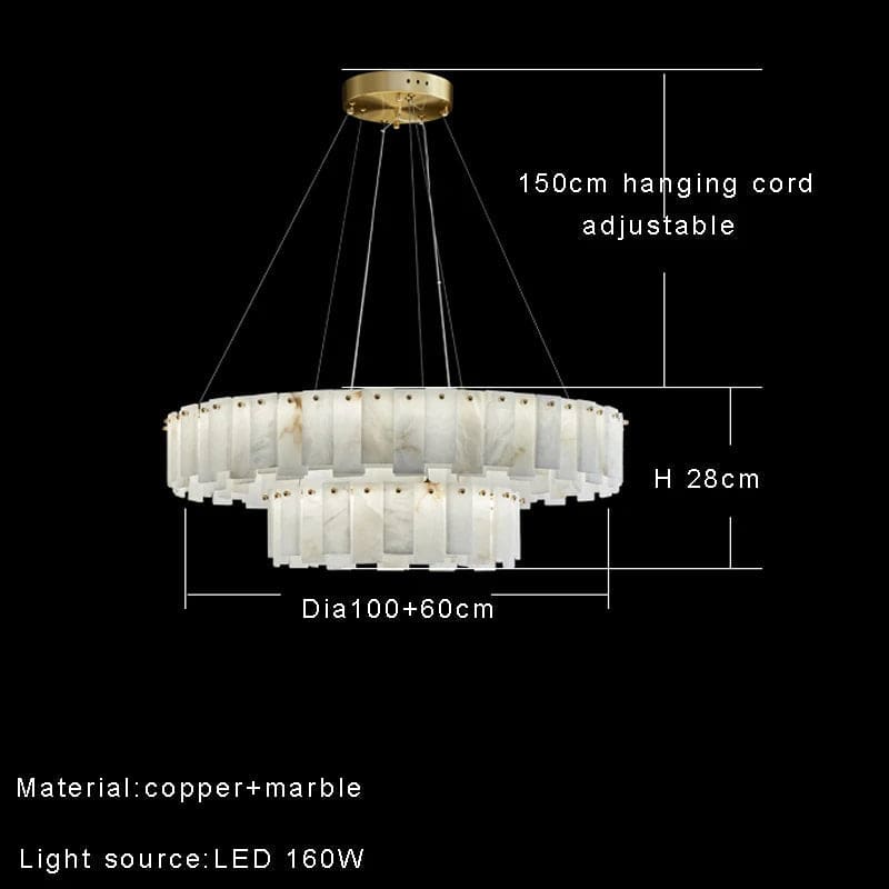 Double Layer Round Alabaster Chandelier Over the Dining Table or in Living Room | Casalola Lights - Chandeliers