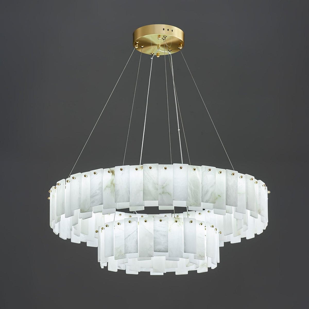 Double Layer Round Alabaster Chandelier Over the Dining Table or in Living Room | Casalola Lights - Chandeliers