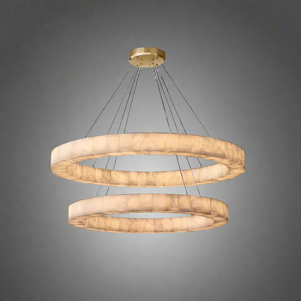 Rivage Double Round Alabaster Chandelier for Dining Room Living Room | Luxury Interiors | Casalola Lights - Chandeliers