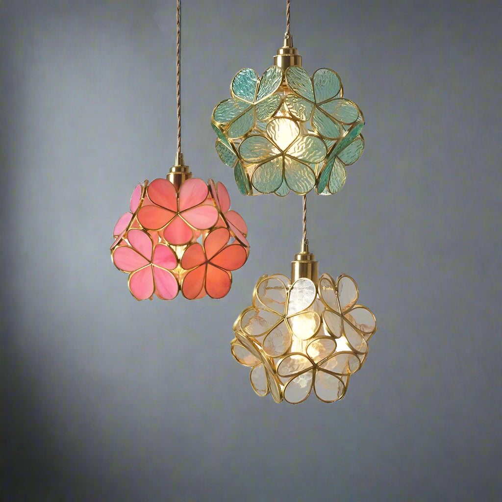 Colorful Glass Pendant Lamp | Round Flower Hanging Lights for Living Room Kitchen Dining - Lamps