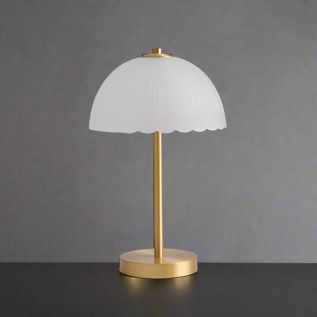 Gold and Frosted Glass Mushroom Table Lamp – Bedside or Living Room Light - Art Deco Lamps