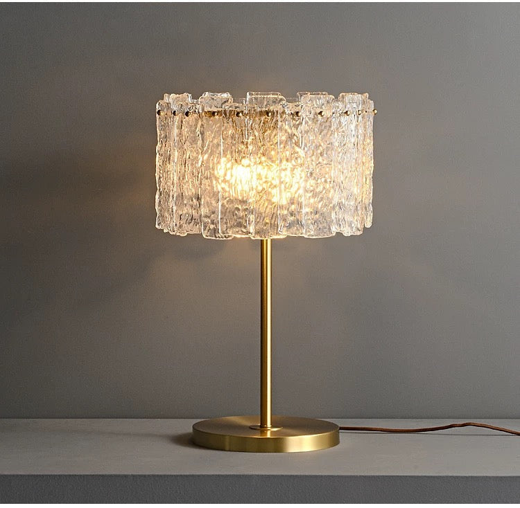 Luxury Gold Table Lamp with Textured Glass Shade – Modern Glam Bedside for Bedroom Living Room or Office - Lamps