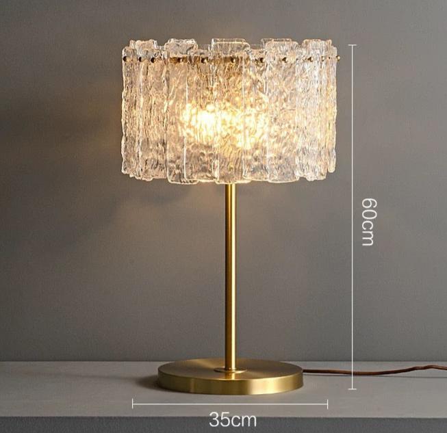 Luxury Gold Table Lamp with Textured Glass Shade – Modern Glam Bedside for Bedroom Living Room or Office - Lamps