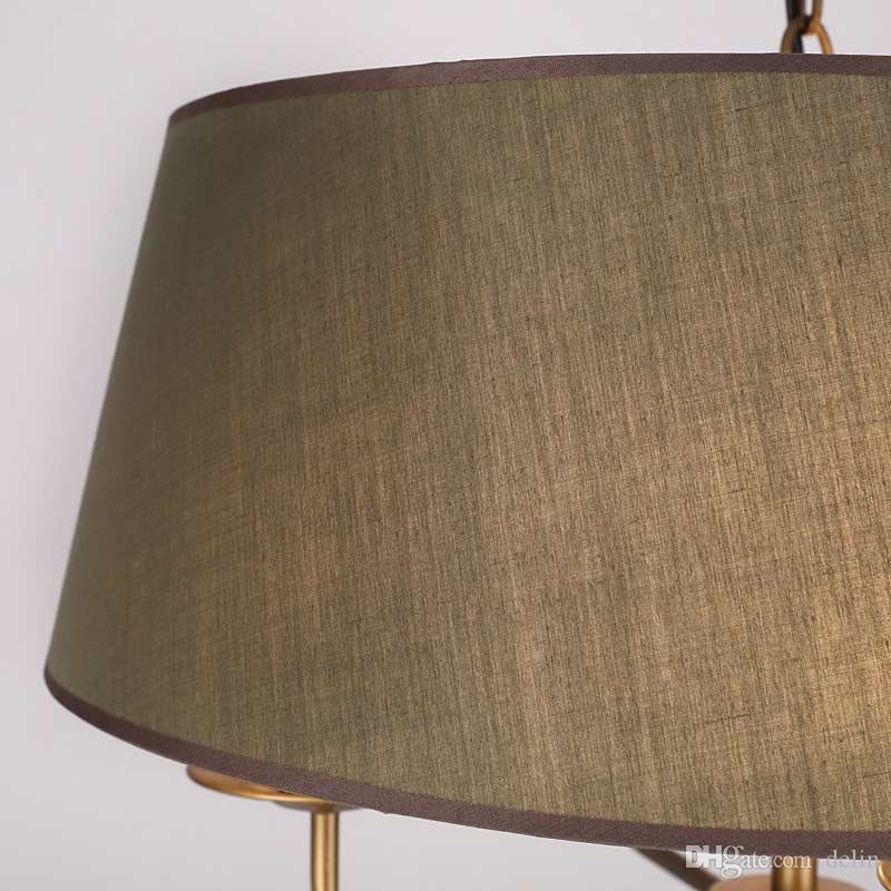 Vintage Chandelier Green Fabric Lampshade Mid-century Modern Iron Base For Living Room - Chandeliers